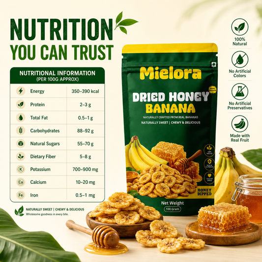 Mielora Premium Dried Honey Banana 100g | Naturally Sweet Banana Chips with Pure Honey.