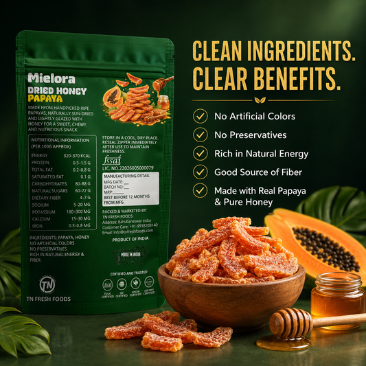 Mielora Dried Honey Papaya, 100g | Premium Honey Dipped Dehydrated Papaya Slices