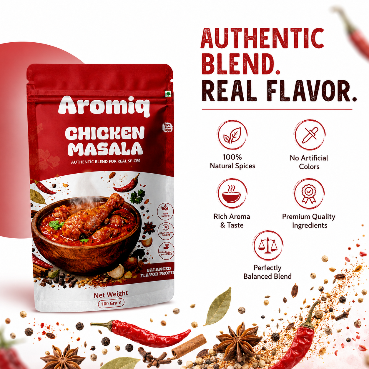 Aromiq Chicken Masala Powder 100g | Authentic Indian Spice Blend | 100% Natural