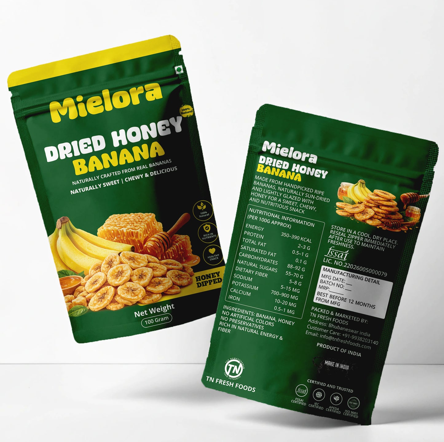 Mielora Premium Dried Honey Banana 100g | Naturally Sweet Banana Chips with Pure Honey.