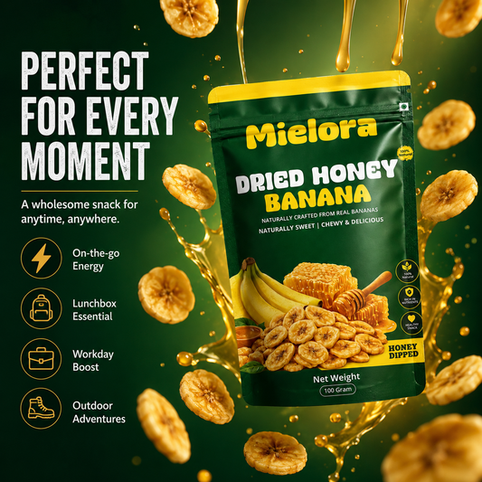 Mielora Premium Dried Honey Banana 100g | Naturally Sweet Banana Chips with Pure Honey.