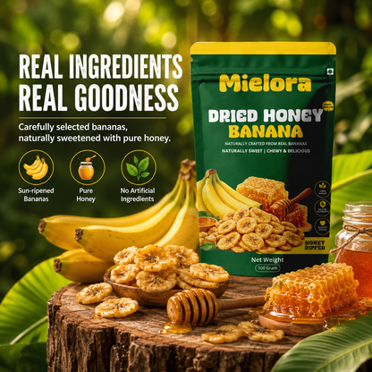 Mielora Premium Dried Honey Banana 100g | Naturally Sweet Banana Chips with Pure Honey.