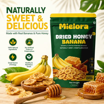 Mielora Premium Dried Honey Banana 100g | Naturally Sweet Banana Chips with Pure Honey.
