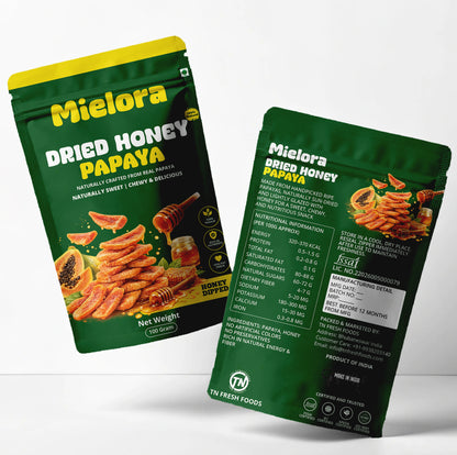 Mielora Dried Honey Papaya, 100g | Premium Honey Dipped Dehydrated Papaya Slices