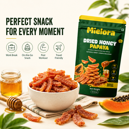 Mielora Dried Honey Papaya, 100g | Premium Honey Dipped Dehydrated Papaya Slices